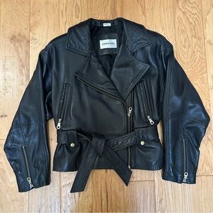 Andrew Marc Black Leather Jacket Large Asymmetric Moto Biker Jacket Additions